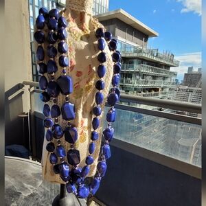 2/$22 Sugarfix Vintage Inspired Blue and Gold Triple Strand Necklace